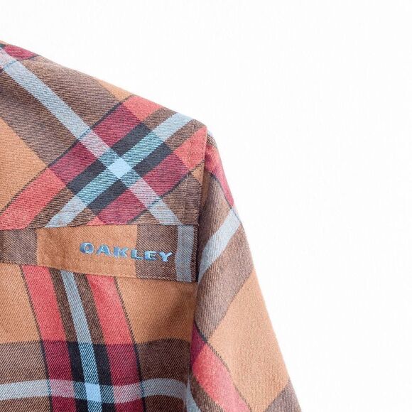 Oakley Mens Flannel Shirt Button Down Long Sleeve Plaid Multicolour Small - Picture 4 of 9